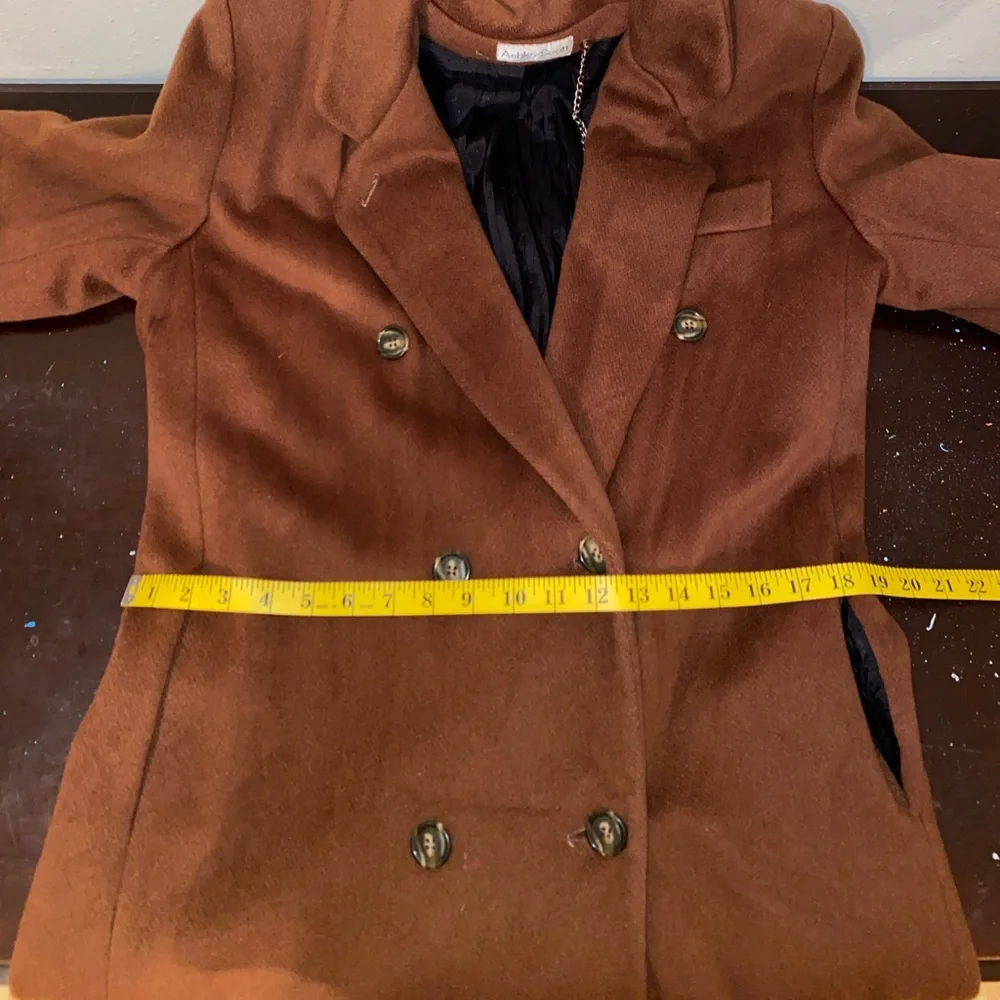 Ashley Scott 100% wool caramel brown long heavy warm double breasted trench coat - Picture 10 of 15